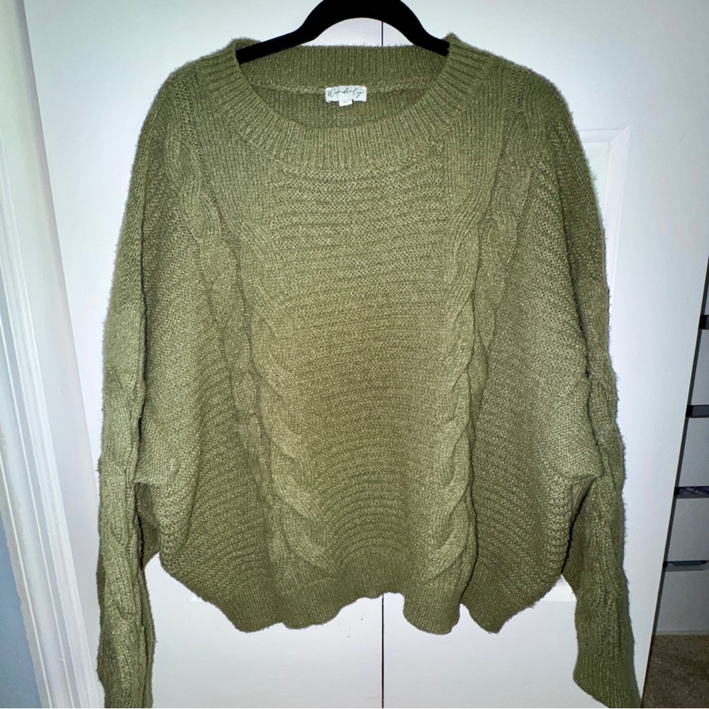 Waverly Green Crew Neck Sweater with Textured Knit